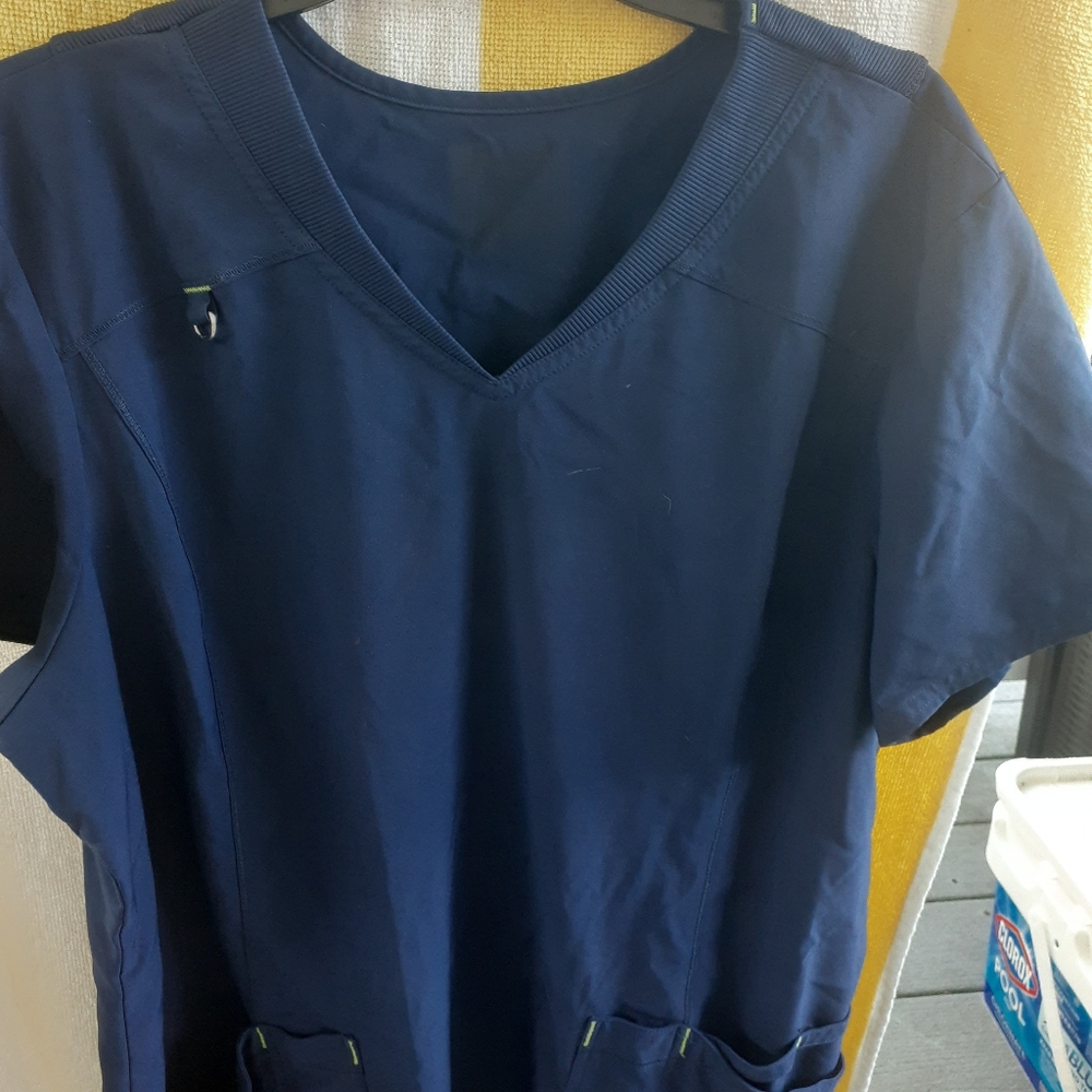 Blue stretchy scrub top